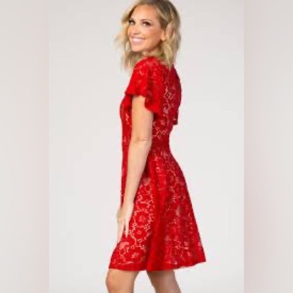 Lulus Elladine Red Lace Skater Dress